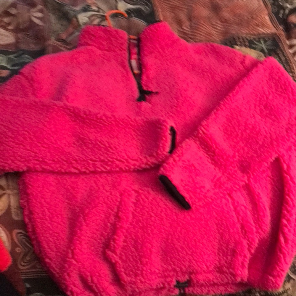 Ladies Plush Fleece Pullover Jacket - Hot Pink